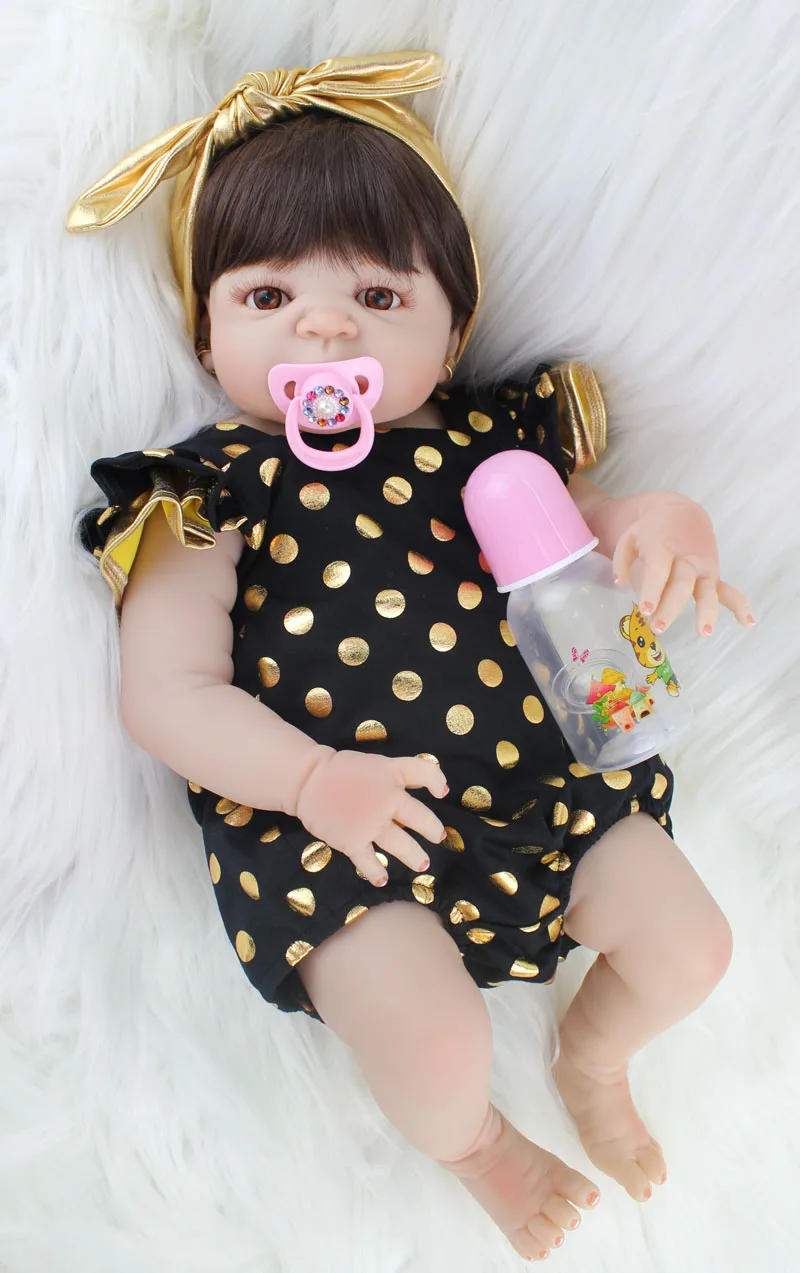 Продажа 55 см полный силиконовый корпус Reborn Baby Doll игрушка Реалистичная новорожденная принцесса младенцы кукла с серьгой девочка Brinquedos купать игрушк...