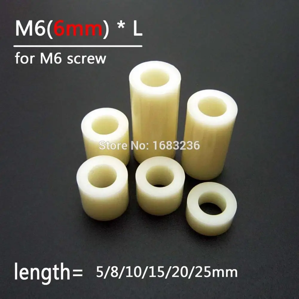 60pcs M6 x 3-12mm Nylon Spacers Standoff White Round Washers Kit ABS Casing 