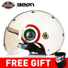 BEON Casco Del Motociclo Delle Donne Degli Uomini di Capacetes Retro Vintage Biker Scooter Mezza Aperto Viso Casco Moto Casco Moto Visiera del Casco