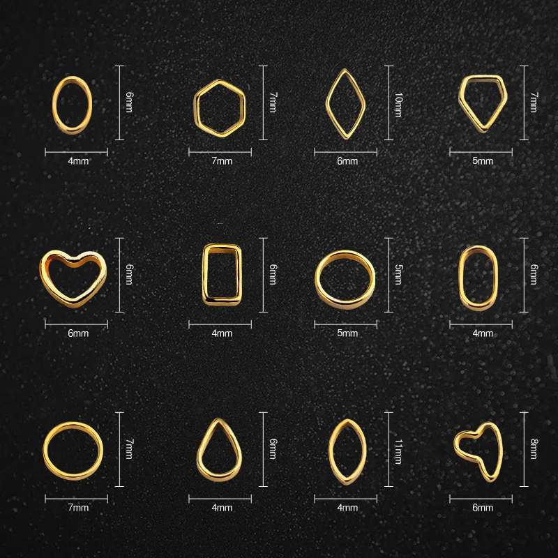 Высококачественная мода японский дизайн ногтей полая заклепка Геометрическая металлическая рамка кольцо arc сплав горный хрусталь DIY украшения для ногтей