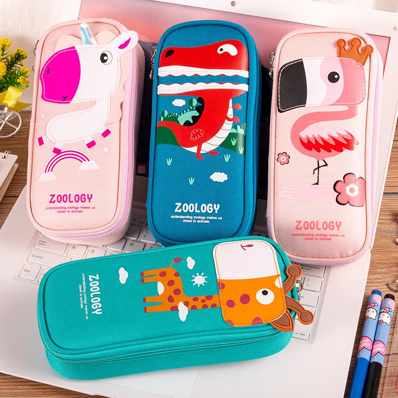 Kawaii Animal Unicorn Dinosaur Flamingo Pencil Case Zipper Large Capacity Cute Box Portable Storage Bag school supplies | Канцтовары для