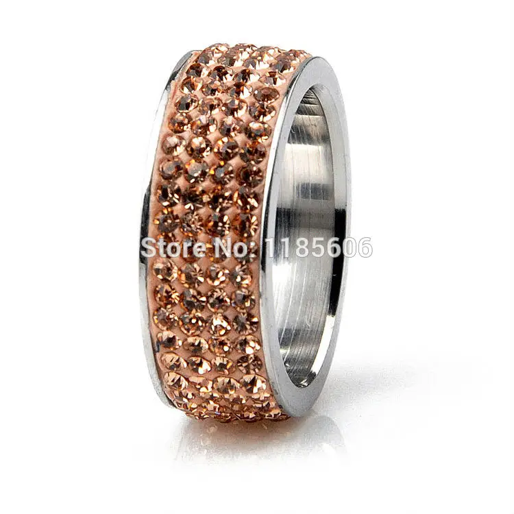

2014 Birthday gifts charms jewelry Rhinestones Gold crystal Eternity finger Rings for women Stainless Steel Ring