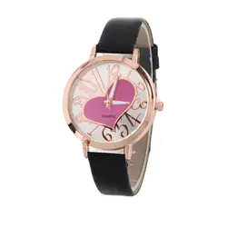 Бесплатная доставка кварцевые часы Для женщин Сердце Pattern кожаный ремень часы наручные часы Прямая доставка 80605