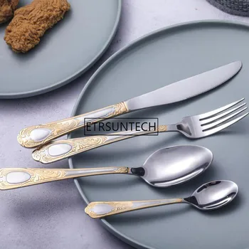 

Stainless Steel Silver Gold Plated Dinner Steak Knife Fork Scoop Western Food Cutlery Flatware Set Tableware Sets 30sets