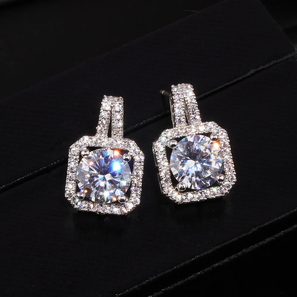 Женские квадратные серьги гвоздики с австрийским прозрачным фианитом|fashion stud