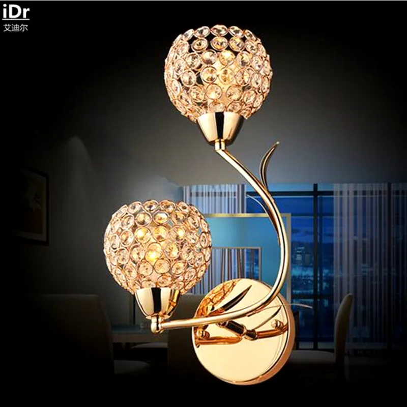 Simple modern crystal gold stud creative LED bedside bedroom wall lamp aisle Wall Lamps OLU-0021
