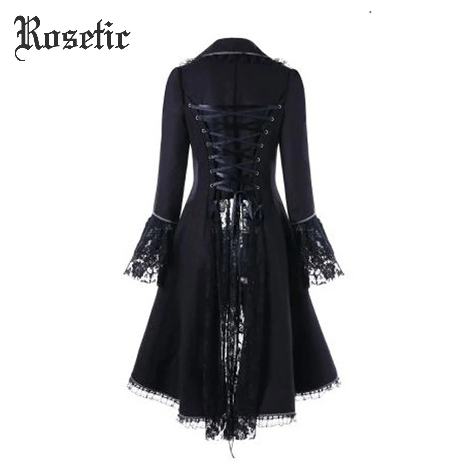 Rosetic Gothic Women Black Coat Long Sleeve Lace Patchwork Bandage Ladies Uniform Tuxedo Jacket Party Club Elegant Autumn Coat Rosetic Gothic Women Black Coat Long Sleeve Lace Patchwork Bandage Ladies Uniform Tuxedo Jacket Party Club Elegant Autumn Coat