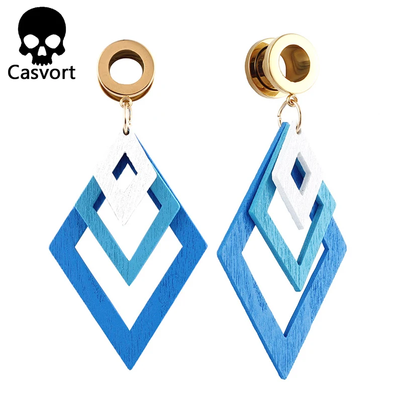 

Casvort fashion 2pcs earrings wood dangle ear piercings tunnel plugs piercing body jewelry ear stretchers sold by pair
