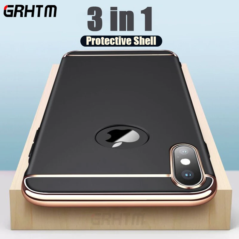

Luxury Gold Hard Case for iPhone 7 6 6s 5 5s SE X Back Cover Xs Max XR Removable 3 in 1 Fundas Case for iPhone 8 7 6 6s Plus
