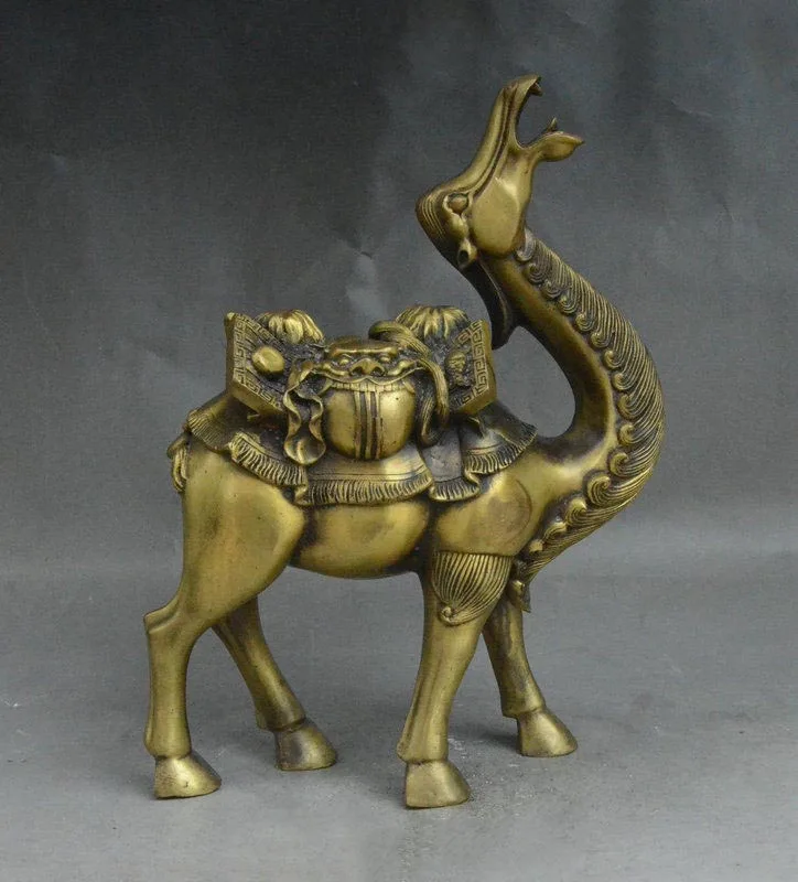 

15" China Feng Shui Bronze Wealth Lion Head Auspicious Animal Camel Llama Statue