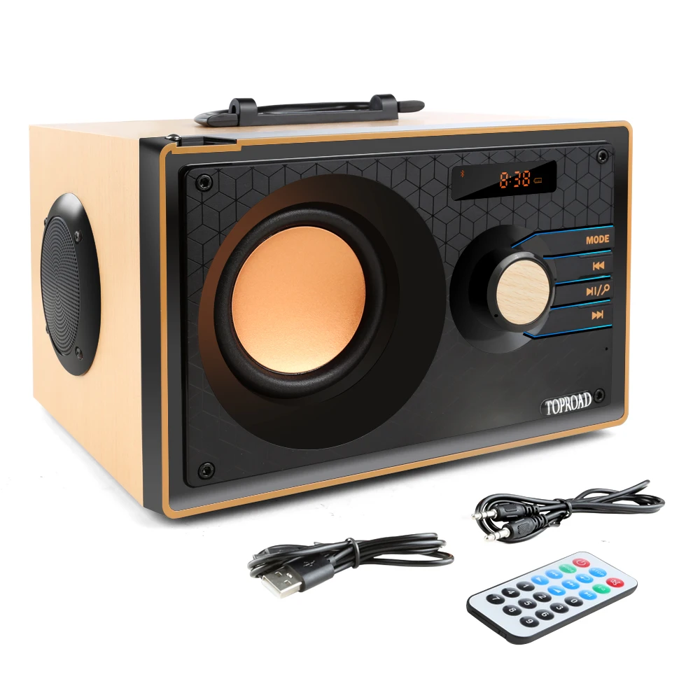 

Wooden Bluetooth Speaker Wireless Stereo Subwoofer Portable Speakers Music Player Support FM radio Remote Control TFcard