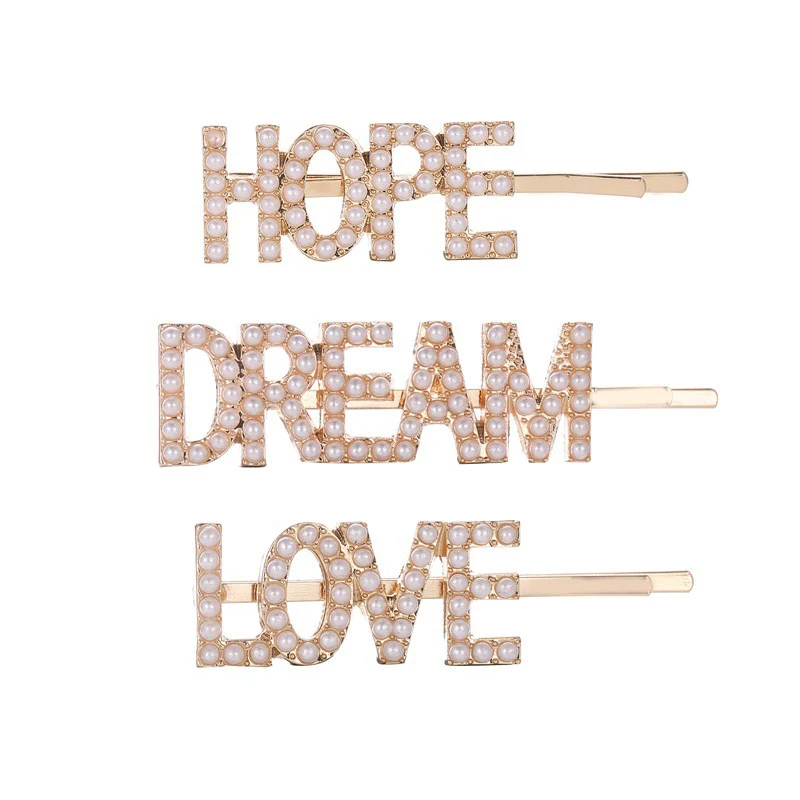 

Women pearl hairpin hairpin Korean fashion dreams English letters hair clips girls summer headdress barrettes hair accessories
