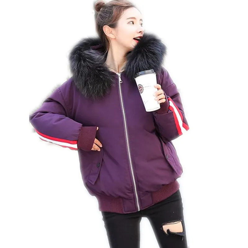 Winter Purple white Fur Cotton Black Female Coatcq2677 Thicken Cotton Coats Large padded Streetwear Fashion Down Collar Hooded dark Short Jacket 2018new xwFRHq0