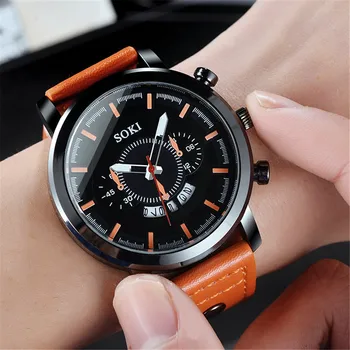 

Men's watch fashion casual quartz business watch luxury brand leather Military Casual Analog Date Wrist Business Watches H5