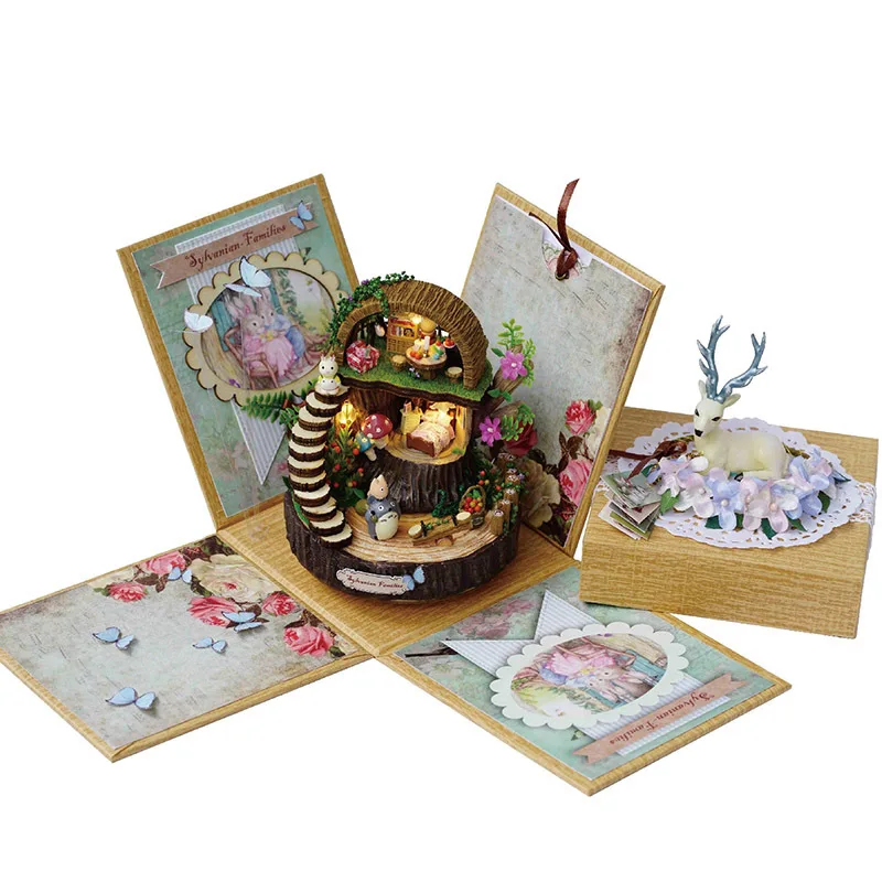 

DIY Deer Kitty Music Box Rotation with Light Resin Wooden Anime Music Box Gift Birthday Gift for Girlfriend Carousel Musical Box
