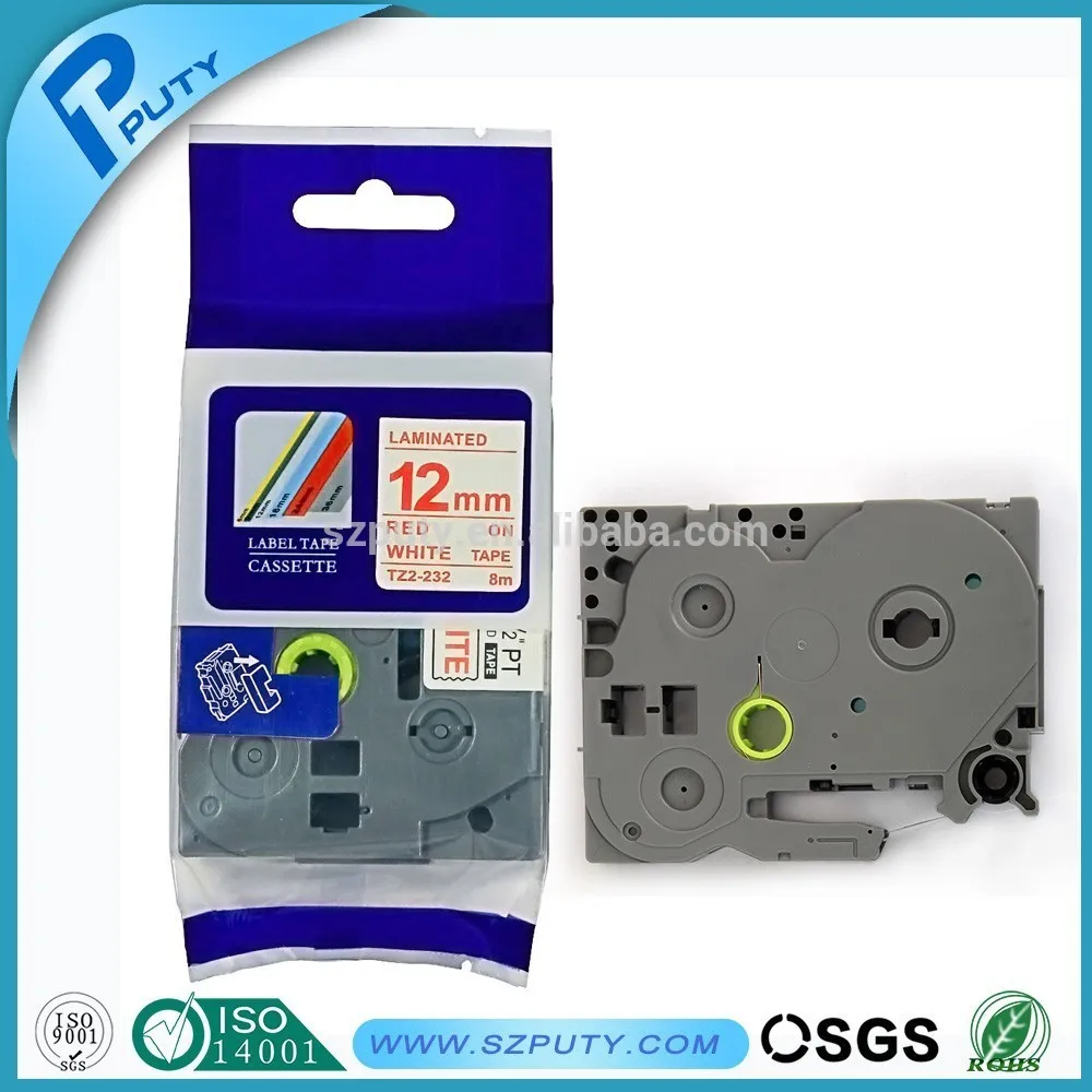 12mm laminated tape red on white TZ2 232 cassette TZ tapes TZe 232 for