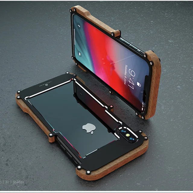 US $14.59 Phone Case For iPhone XS Max Original R-Just Wood Bumper Metal Case For iPhone XS XR Aluminum Frame