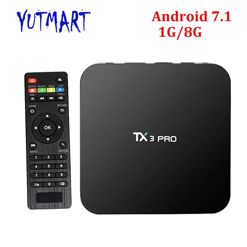 

Full HD Media Player 2.4G Wifi 4K 1GB DDR3 8GB eMMC HD 2.0 H.265 Quad Core Amlogic S905X Android 7.1 TX3 Pro Smart TV Box