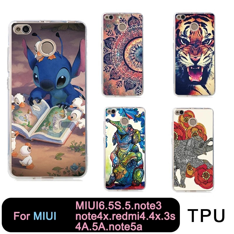 TPU Clear Phone Case For Mi 6 5 5s note3 Redmi note4x 4x 3s 4a 5a note5a Animal Tiger Elephant Stitch Free shipping |