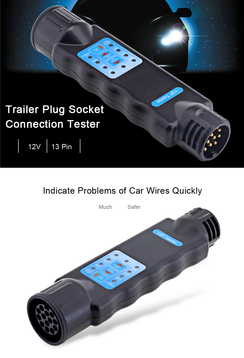 VicTsing T23331 13 Pin Trailer Plug Socket Connection Tester Vehicle Diagnostic Tool 12V Vehicle Car Trailer Tester Accessories  (8)