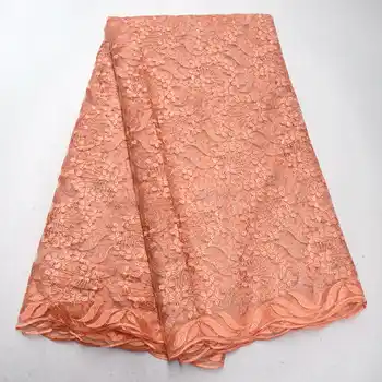 African Lace Fabric 2018 Coral Red Gold Embroidered Nigerian Laces Fabric High Quality French Tulle Lace Fabric for Women QG536