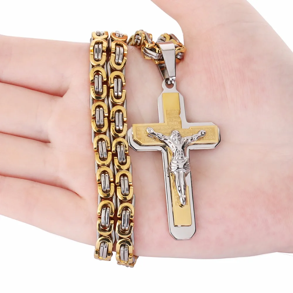 Мужская подвеска из нержавеющей стали 55 см NZ015|pendant gold|jesus cross necklacebyzantine chain |