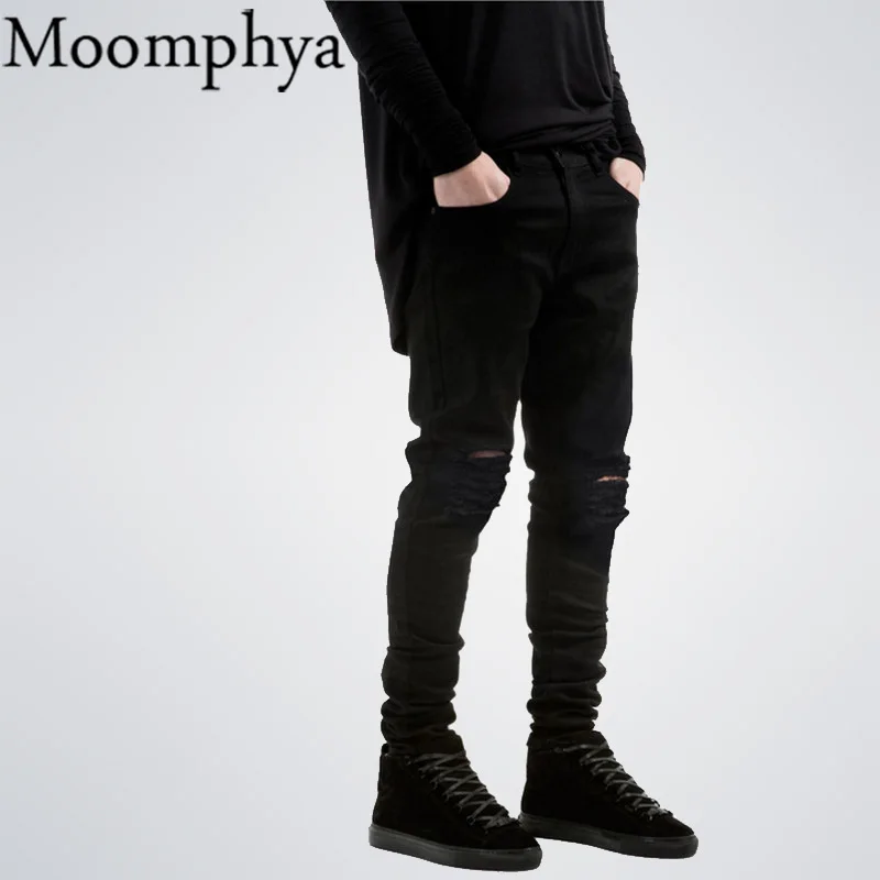 2017 New Black Ripped Jeans Men With Holes Denim Super Skinny Famous Designer Brand Slim Fit Jean Pants Scratched Biker Jeans|jean jacket for men|men
