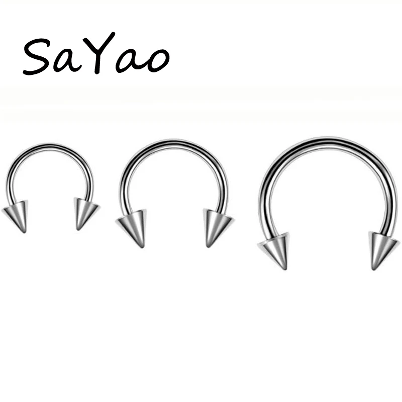 SaYao 2 Pieces 16G Stainless Steel Circular Barbells Horseshoe Lip Ring Nose Earring Spike Body Piercing Jewelry Tragus | Украшения и