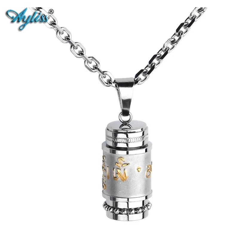 

Ayliss High Quality Stainless Steel Buddhist Om Mani Padme Hum Prayer Wheel Mantra Bottle Keepsake Urn Necklace Memorial Jewelry