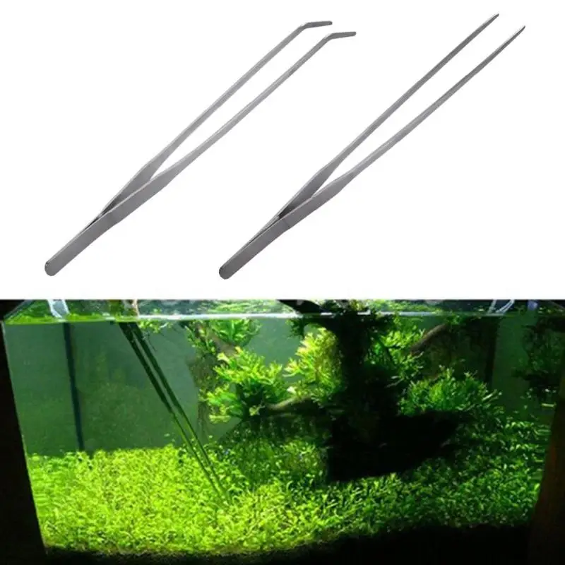 1Pcs Universal 27CM Aquarium Plant Shrimp Reef Tank Stainless Steel Fish Pet Straight Tweezer Crooked Tweezer Cleaning Tool