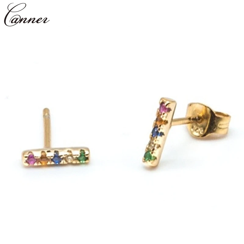 Серьги-гвоздики CANNER CZ с кристаллами и металлическим стержнем для женщин и девочек, Циркон с радужным блеском, серьги из стерлингового серебра 925 пробы,, ювелирные изделия Q40