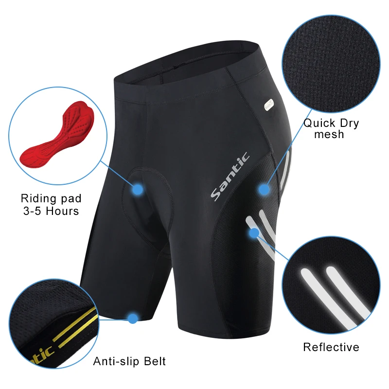 Best Santic Cycling Padded Shorts Coolmax 4D Pad Shockproof Men MTB Shorts SANTIC R FEEL Anti pilling SANTIC AIRFREE Biking KS007