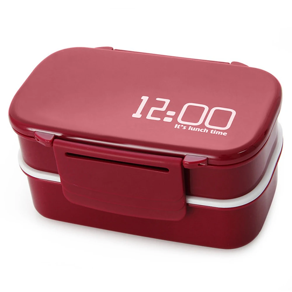 1410 мл большой емкости двухслойный пластик Ланч-бокс 12:00 микроволновая печь Bento box Ланчбокс BPA Бесплатный кухонный пищевой контейнер - Цвет: Красный
