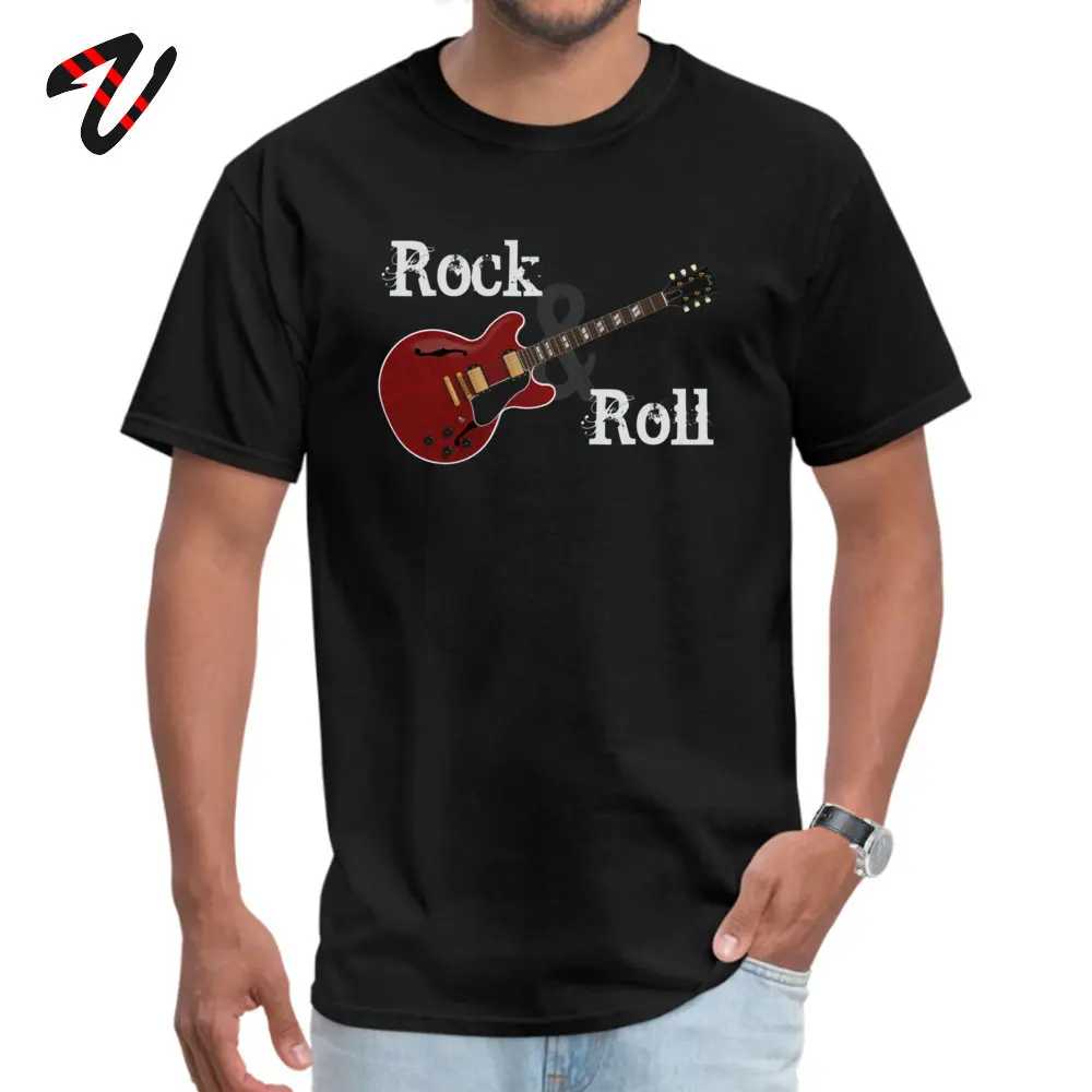 Rock & Roll Guitar O Neck Top T-shirts Mother Day Tees Short Sleeve On Sale Cotton Summer T Shirt Normal Man Top Quality Rock & Roll Guitar -17372 black