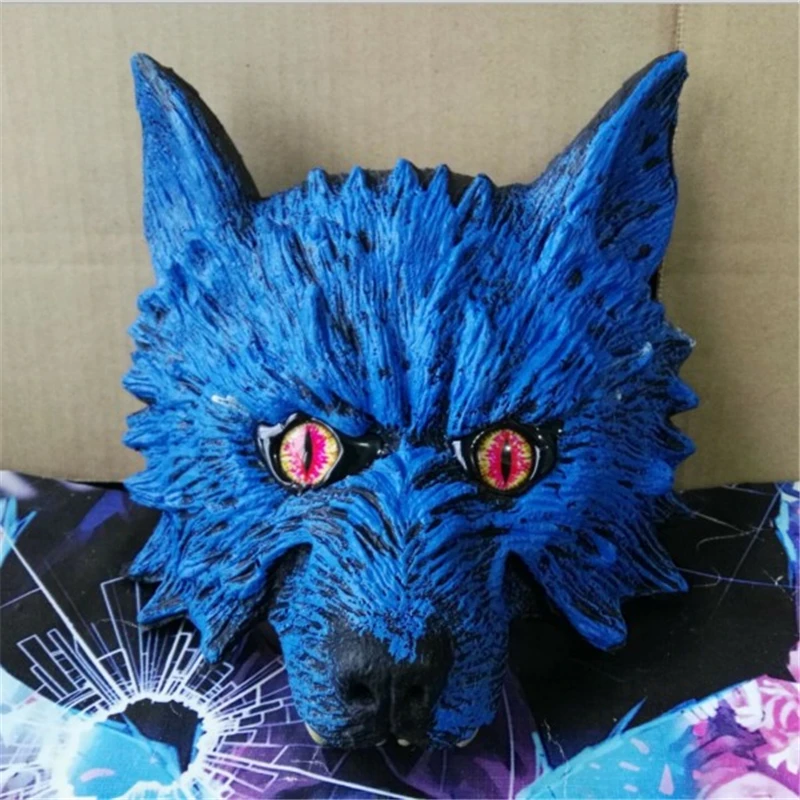 Halloween Masquerade Mask animal mask wolf mask grade rubber Yinlang Black red green blue Full face mask