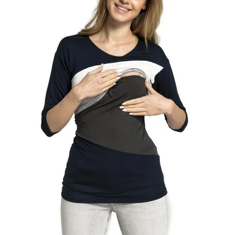 Одежда для беременных мода взрыв беременных женщин геометрический три четверти рукав свитер для грудного кормления рубашка кормящих футболка