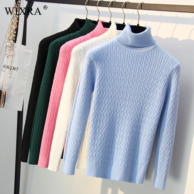 Wixra, женские теплые свитера, Осень-зима, водолазка, пуловер, универсальные, одноцветные свитера, свитера для женщин