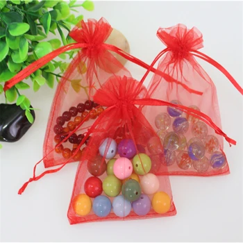 

Wholesale 100pcs/lot 9*12cm Red Christmas Organza Bags Favor Wedding Candy Bags Drawstring Organza Gift Bags