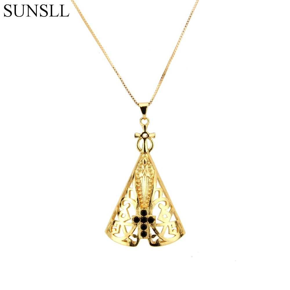 

SUNSLL Three Color Copper Black Cubic Zirconia Cross Pendant Necklaces Women's Fashion Jewelry Nossa Senhora CZ Colar Feminina