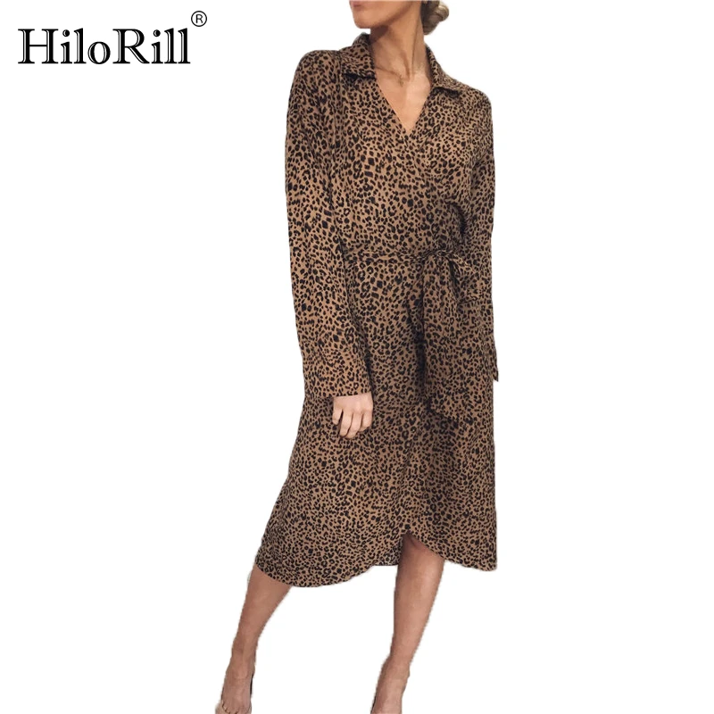 long sleeve leopard wrap dress