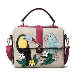Сумка в руку, известный фирменный дизайн для девочек льняные сумки через плечо с цветочным принтом Для женщин сумка Для женщин плетенные