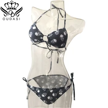 

Skull sexy bikini swimwear women Bandage Bikini Sets Push Up Bra Swimsuit Bathing Suit women Brazilian Biqui black swimming