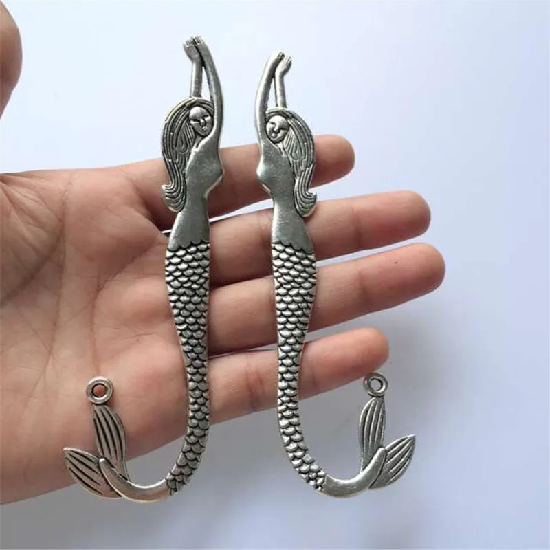 

Vintage Mermaid Bookmarks Pendants Alloy Fashion Antique Silver and Bronze Metal Book Mark Charms For Beading DIY 10pcs T184