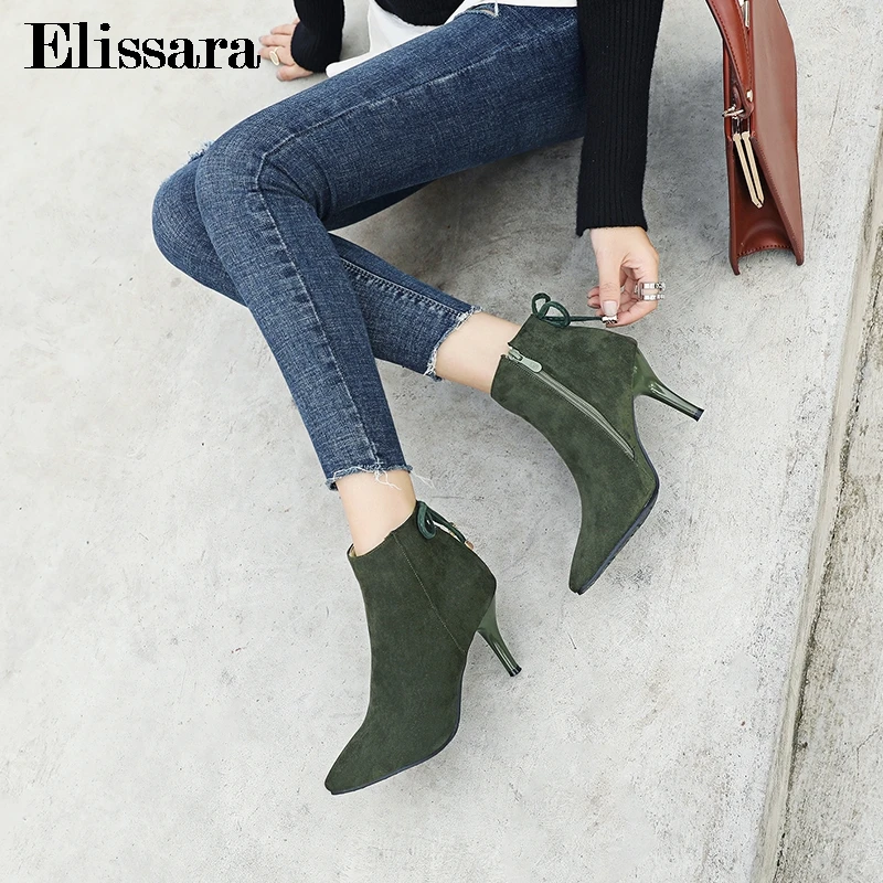 

Women Zip High Heel Ankle Boots Shoes For Woman Sexy Faux Suede Green Heels Pointed Toe Ankle Boots Shoes Size 33-46 Elissara