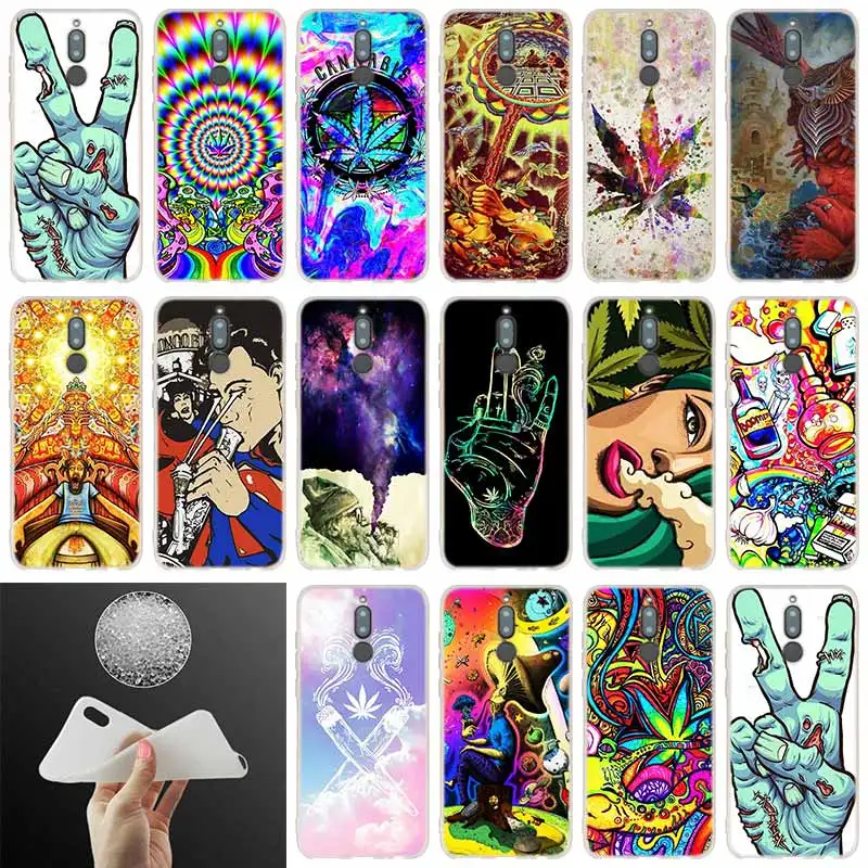 

case Psychedelic Trippy Weed Pattern For Huawei Mate 20 10 Lite 20 pro s Nova 3 4 3i y9 y6 y5 y7 pro 2019 2018 2017 20X Cover