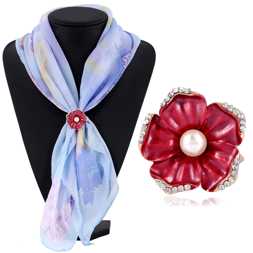 New Fashion Flowers Silk Scarf Buckle brooch Holder Scarf Clip Crystal