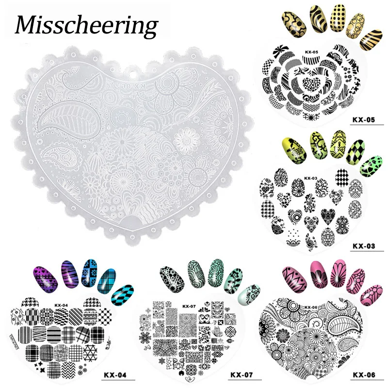 1 шт. 9*12 см пластины для штамповки ногтей Мандала Весна сад полоса Сердце Дизайн Маникюрные трафареты рисунок для нейл-арта пластиковый шаблон инструмент