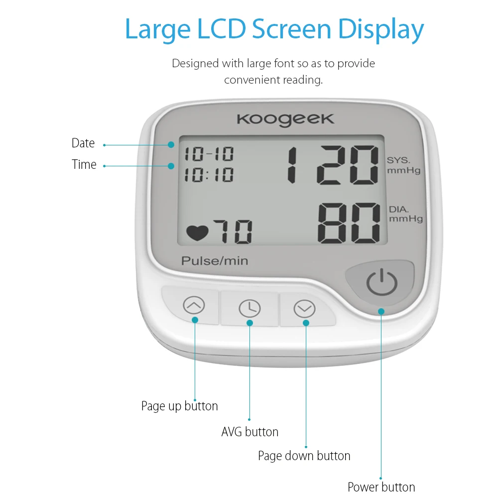 Koogeek умный монитор артериального давления на запястье с функцией обнаружения сердечного ритма и памяти Полностью автоматический большой экран для дома