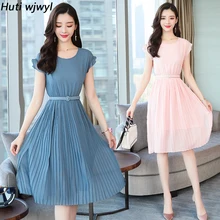 Женщин корейский сплошной цвет винтажное богемное платье лето большой размер сплошное сексуальное пляжное платье с поясом элегантный Bodycon пляжный миди женские короткие рукава Vestidos