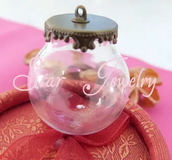 

12x20/15x20/20x30/15x25mm glass bubble vial +20mm flat crown bronze pendant tray+4mm flat end top connector/50set